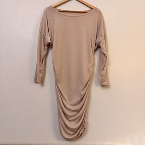 Forever 21 Cinched Midi Dress Scoop Neck Pullover Quarter Sleeve Nude XL